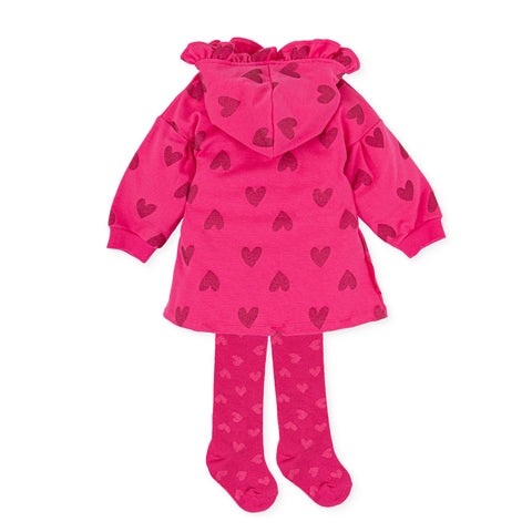 Agatha Pink Heart Frill Hooded Dress & Tights
