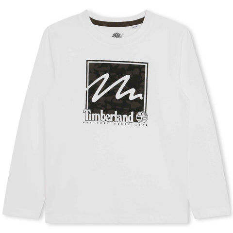 Timberland White Colour Logo Longsleeve T-Shirt