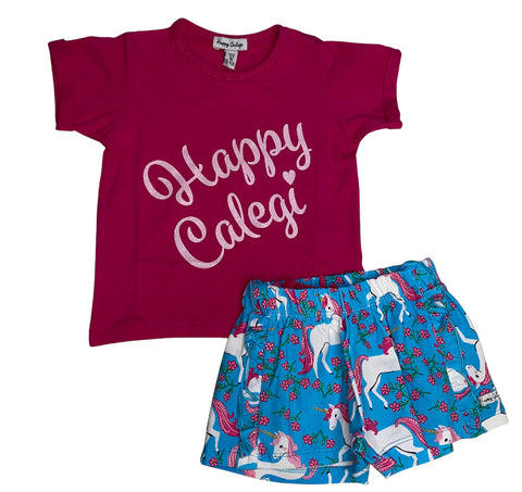 Happy Calegi Pink/Blue Unicorn Short Set