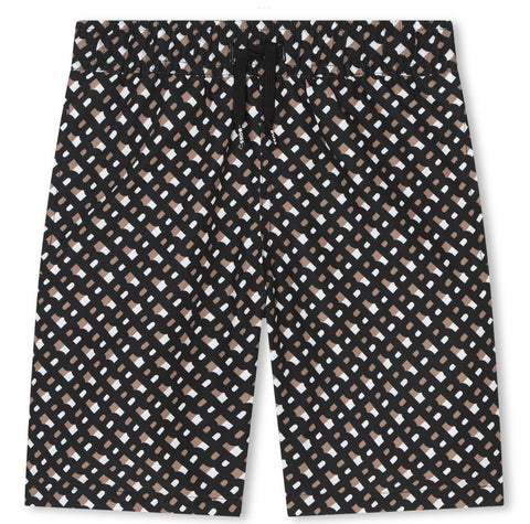 Pantalones cortos con logo múltiple en negro/piedra de Boss