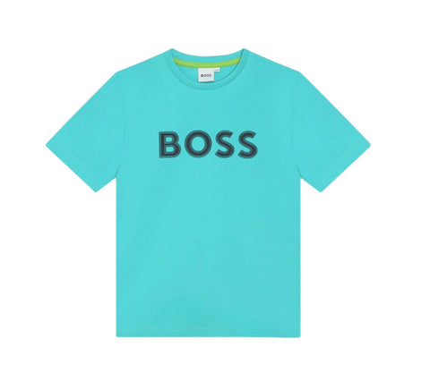 Camiseta con logo en verde azulado de Boss
