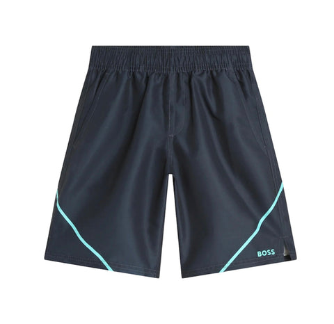 Pantalones cortos con logo en azul marino/verde azulado de Boss