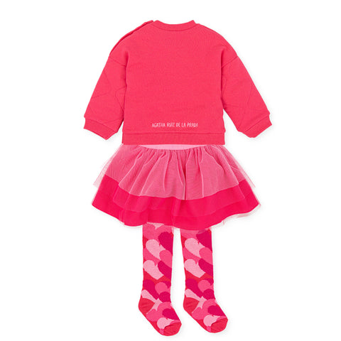 Agatha Pink Heart Tulle Skirt & Tights Set