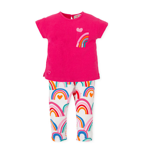 Conjunto de leggings rosa intenso con arcoíris Agatha