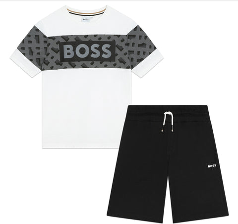 Boss White/Black Chest Logo Shorts Set