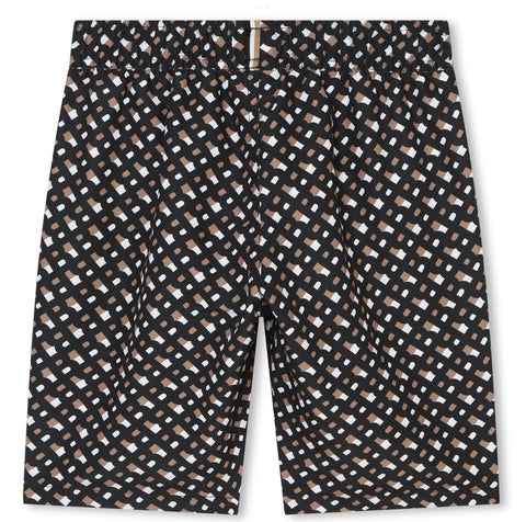 Pantalones cortos con logo múltiple en negro/piedra de Boss