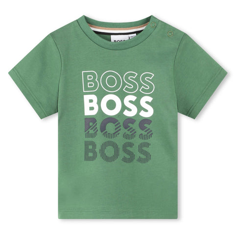 Camiseta azul marino con logo multicolor de Boss