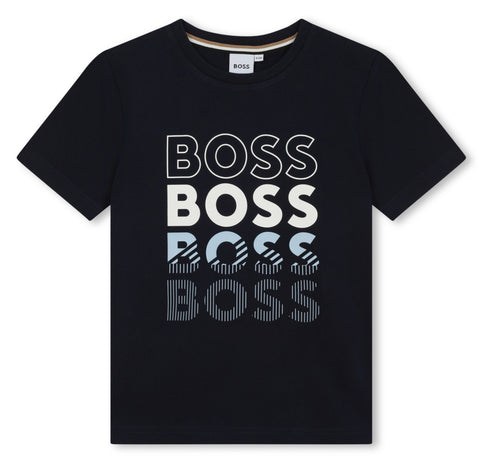 Camiseta azul marino con logo multicolor de Boss