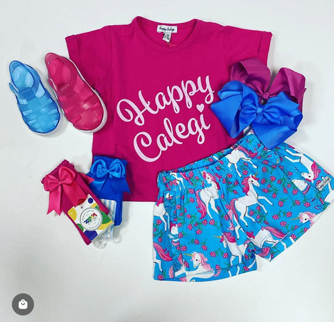 Happy Calegi Pink/Blue Unicorn Short Set