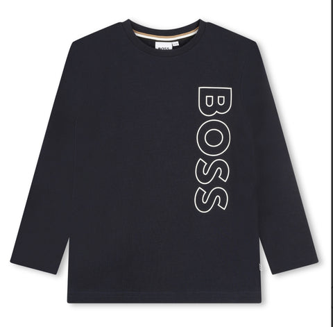 Camiseta de manga larga azul marino con logo lateral de Boss