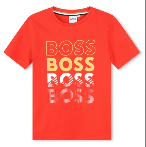 PRE-ORDEN Camiseta roja con múltiples logos de Boss