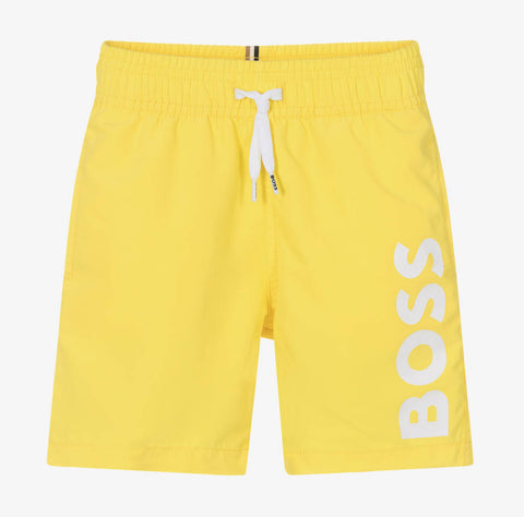 Pantalones cortos amarillos con logo de Boss