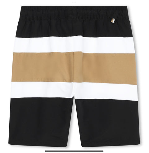 Pantalones cortos con logo color piedra y rayas en bloque de Boss