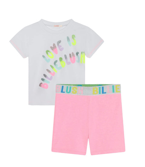 Conjunto de pantalones cortos de ciclismo en blanco con logo multicolor de Billieblush