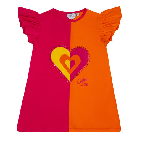 Vestido naranja con diseño de corazón en bloques Adee
