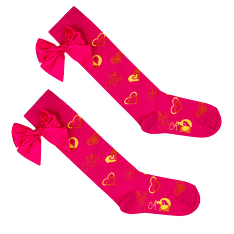 Adee Pink Block Hearts Knee Socks