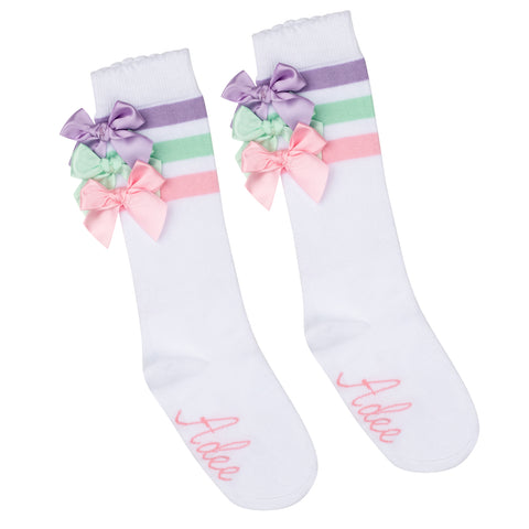 Adee White Pastel Bow Socks