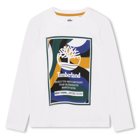 Timberland camiseta de manga larga con logo blanco/caqui