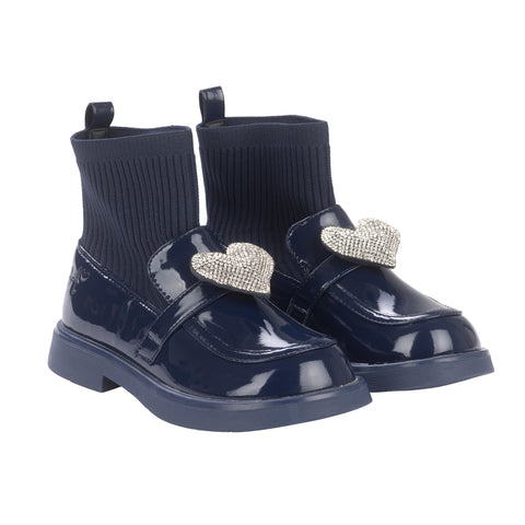 Adee Navy Ankle Heart Boots