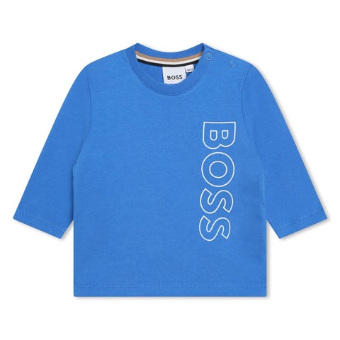 Camiseta de manga larga azul con logo lateral de Boss
