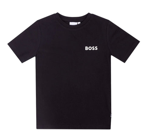 Camiseta negra con logo y bolsillo de Boss