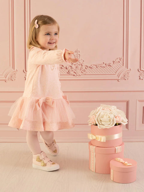 Little A Pink/Gold Sparkle Bow Dress