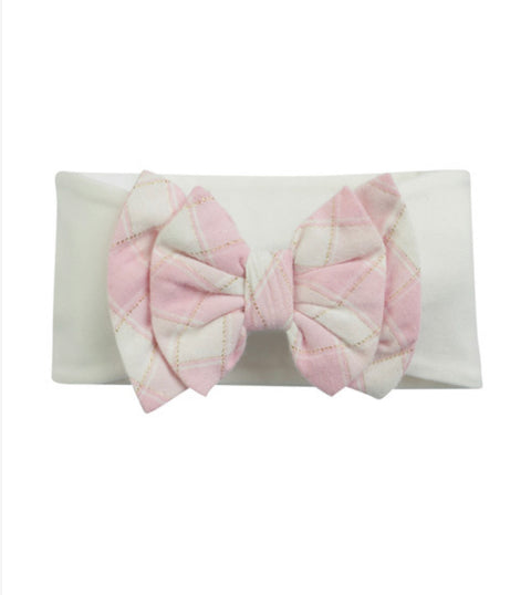 Little A Pink/White Check Bow Headband
