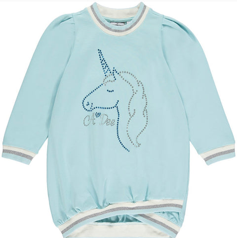 Adee Vestido bebé azul con diseño de unicornio