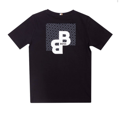 Camiseta negra con logo y bolsillo de Boss