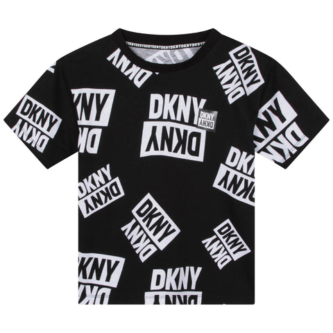 Camiseta con logo múltiple en blanco/negro de Dkny