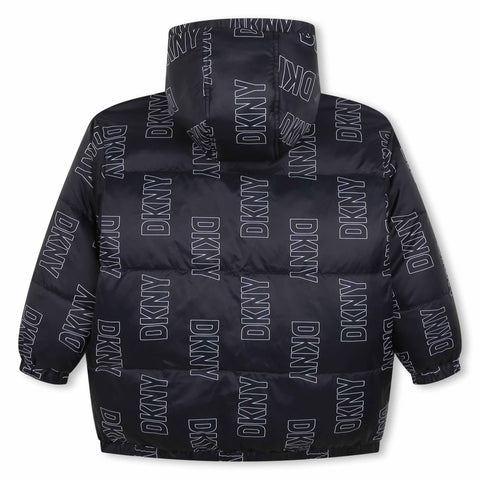 Abrigo reversible negro con múltiples logos de Dkny