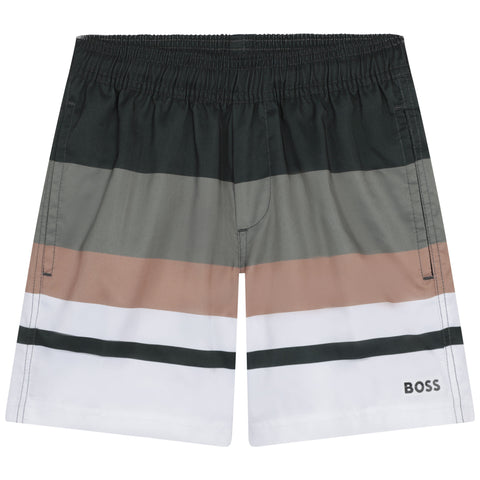 Pantalones cortos caqui con logo y rayas de Boss