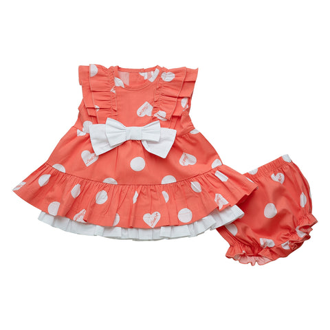 Little A Coral Polka Dot Dress