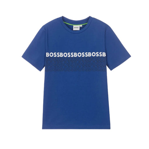 Camiseta azul real con logo en bloque en el pecho de Boss