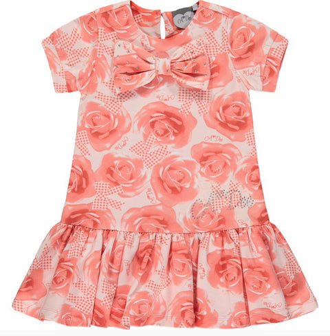 Adee Bright Coral Rose Bow Dress